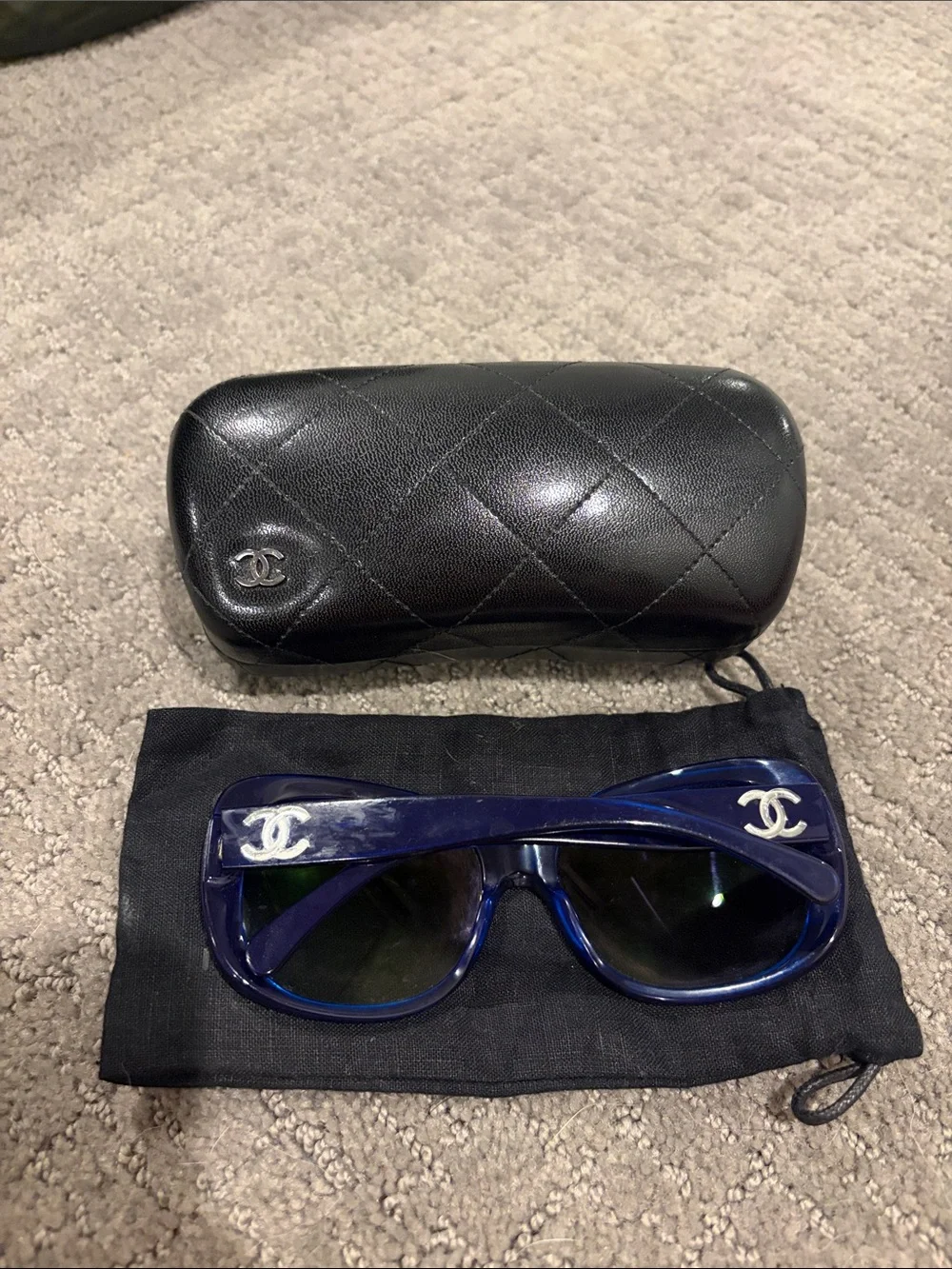 GUC Chanel Blue Sunglasses with Case & Bag!